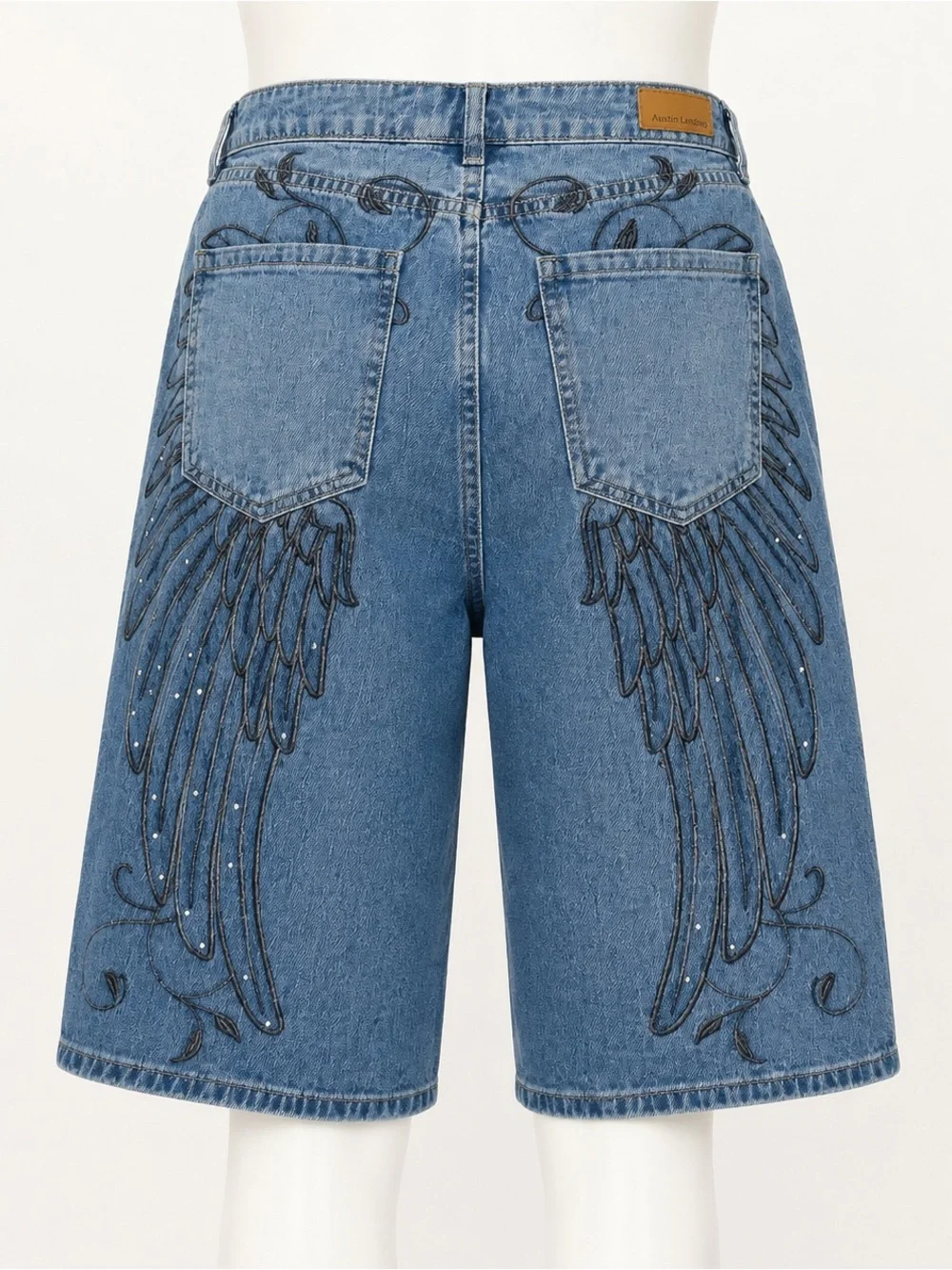 Austin Landing Y2K Angel Wing Rhinestone Bermuda Jorts Size 7